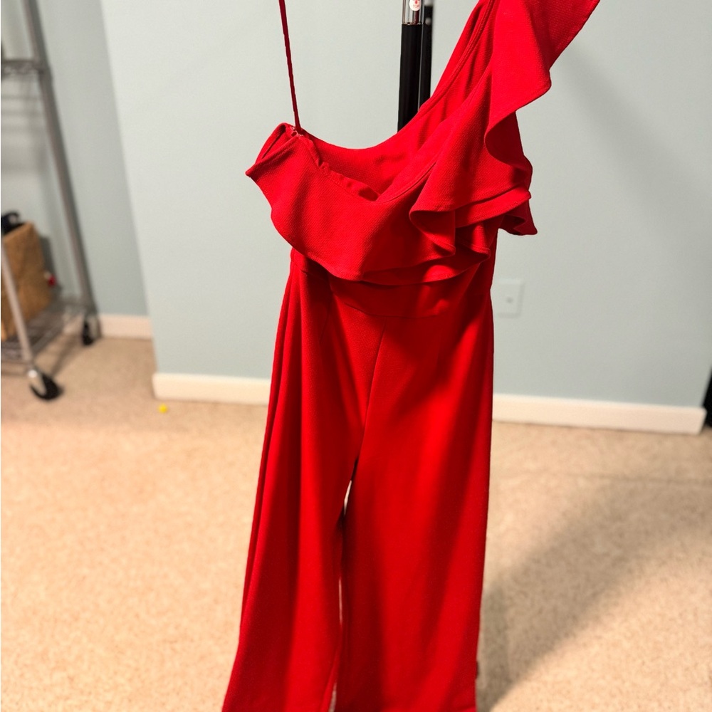 Gianni Bini Red One-Shoulder Ruffle Jumpsuit